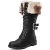 GLOBALWIN Women’s Mid Calf To Knee High Boots Dressy Lace Up Combat Boots for Women Low Heel(17yy02black)
