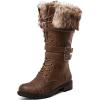 GLOBALWIN Women’s Mid Calf To Knee High Boots Dressy Lace Up Combat Boots for Women Low Heel(17yy02brown)