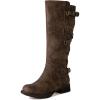 GLOBALWIN Women’s Quilted Knee High Fashion Boots Strappy Boots For Women(21yy10 Camel2)