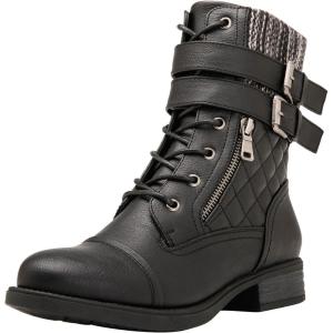 GLOBALWIN 1903 Women’s Fashion Low Heels Lace Up Ankle Boots Combat Boots For Women(1903black)