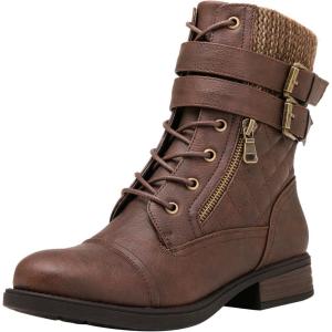 GLOBALWIN 1903 Women’s Fashion Low Heels Lace Up Ankle Boots Combat Boots For Women(1903brown)
