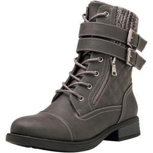 GLOBALWIN 1903 Women’s Fashion Low Heels Lace Up Ankle Boots Combat Boots For Women(1903grey)