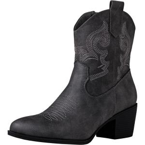 GLOBALWIN Cowboy Boots for Women – Classic Round Toe Western Booties with Comfort Insole – Embroidered Almond Toe Cowgirl Boots, Versatile 2″ Block Heel Fashion Boots for Concerts & Daily Wear(19yy16 Grey)