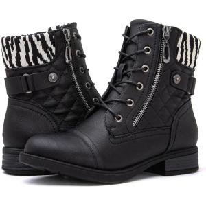 GLOBALWIN Women’s Ankle Booties Fashion Combat Boots Fall Boots For Women Comfortable Low Heel(2121 Black2)