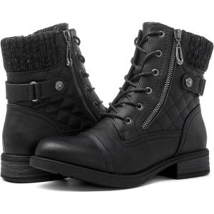 GLOBALWIN Women’s Ankle Booties Fashion Combat Boots Fall Boots For Women Comfortable Low Heel(2121black)