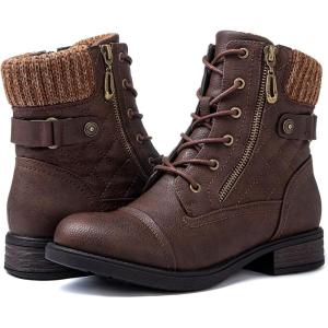 GLOBALWIN Women’s Ankle Booties Fashion Combat Boots Fall Boots For Women Comfortable Low Heel(2121brown)