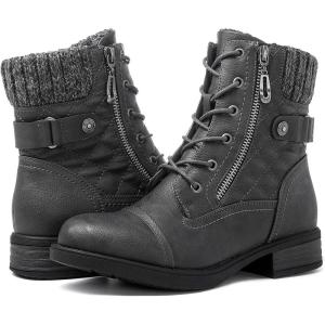 GLOBALWIN Women’s Ankle Booties Fashion Combat Boots Fall Boots For Women Comfortable Low Heel(2121grey)