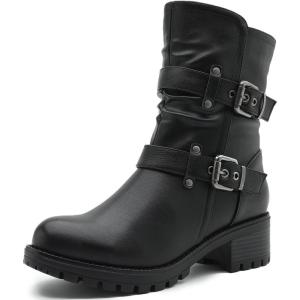 GLOBALWIN Women’s Biker Boots, Black, GW-W21YY13, Ankle Boots, Bootie, Zip Closure, Block Heel, All-Day Comfort, Versatile, Ethically Made(21yy13black)