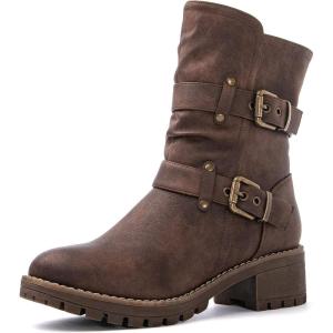 GLOBALWIN Women’s Biker Boots, Black, GW-W21YY13, Ankle Boots, Bootie, Zip Closure, Block Heel, All-Day Comfort, Versatile, Ethically Made(21yy13brown)