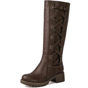 GLOBALWIN Women’s Boots Back Lace Up Fall Winter Fashion Knee High Boots For Women(22yy08 Brown)