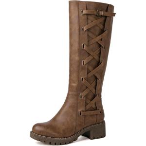 GLOBALWIN Women’s Boots Back Lace Up Fall Winter Fashion Knee High Boots For Women(22yy08 Camel)