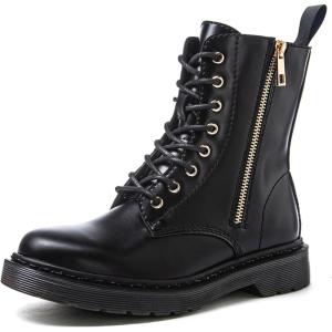 GLOBALWIN Women’s Combat Boots Lace Up Boots For Women Ankle Booties For Women Low Heel(21yy19 Black)