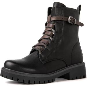 GLOBALWIN Women’s Combat Boots Lace Up Boots For Women Ankle Booties For Women Low Heel(22yy03 Black)