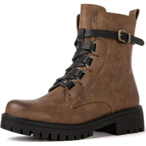 GLOBALWIN Women’s Combat Boots Lace Up Boots For Women Ankle Booties For Women Low Heel(22yy03 Camel)