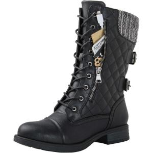 GLOBALWIN Women’s Fashion Low Heels Lace Up Ankle Boots(1842 Black)