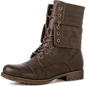 GLOBALWIN Women’s Fashion Low Heels Lace Up Ankle Boots(22yy06 Brown)