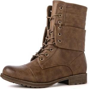 GLOBALWIN Women’s Fashion Low Heels Lace Up Ankle Boots(22yy06 Camel)