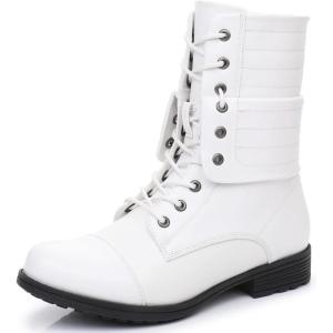GLOBALWIN Women’s Fashion Low Heels Lace Up Ankle Boots(22yy06 White)