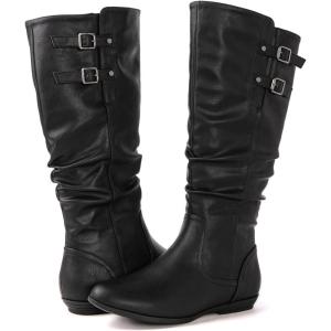 GLOBALWIN Women’s Knee-High Fashion Boots Wide Calf Flat Dressy Fall Winter Fashion Boots For Women(22yy01 Black)