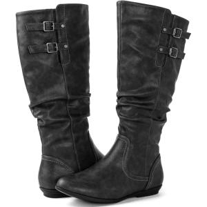 GLOBALWIN Women’s Knee-High Fashion Boots Wide Calf Flat Dressy Fall Winter Fashion Boots For Women(22yy01 Grey)