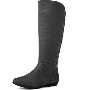 GLOBALWIN Women’s Knee-High Fashion Boots Wide Calf Flat Dressy Fall Winter Fashion Boots For Women(22yy02 Grey)