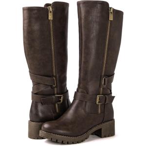GLOBALWIN Women’s Knee-High Riding Boots Tall Fashion Boots with Chunky Low Heel & Side Zipper Everyday Wear Casual Boots For Women(19yy15 Brown2)