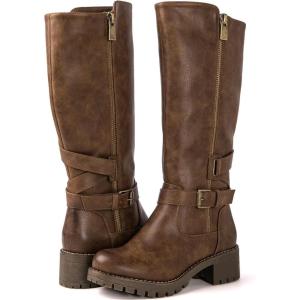 GLOBALWIN Women’s Knee-High Riding Boots Tall Fashion Boots with Chunky Low Heel & Side Zipper Everyday Wear Casual Boots For Women(19yy15 Camel2)