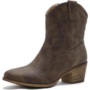 GLOBALWIN Women’s Mid Calf The Western Cowboy Boots Fashion Cowgirl Boots For Women Low Heel(22yy10 Brown 1)