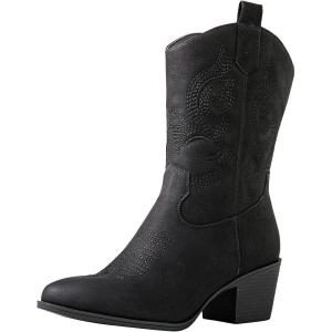 GLOBALWIN Women’s Mid Calf The Western Cowgirl Boots Fashion Cowboy Boots For Women Chunky Low Heel(19yy17black)