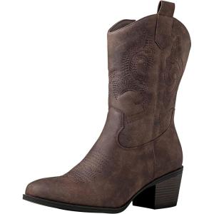 GLOBALWIN Women’s Mid Calf The Western Cowgirl Boots Fashion Cowboy Boots For Women Chunky Low Heel(19yy17brown)