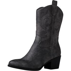 GLOBALWIN Women’s Mid Calf The Western Cowgirl Boots Fashion Cowboy Boots For Women Chunky Low Heel(19yy17grey)