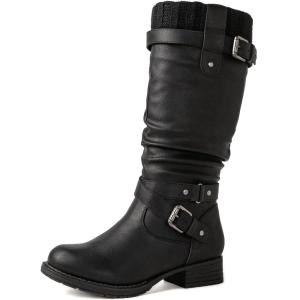 GLOBALWIN Women’s Motorcycle Boots Mid Calf Boots Low Heels(22yy05 Black)