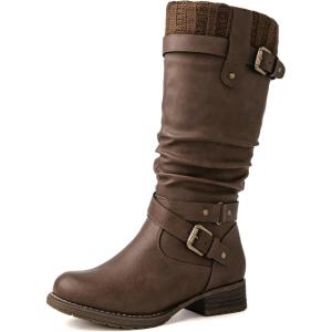 GLOBALWIN Women’s Motorcycle Boots Mid Calf Boots Low Heels(22yy05 Brown)