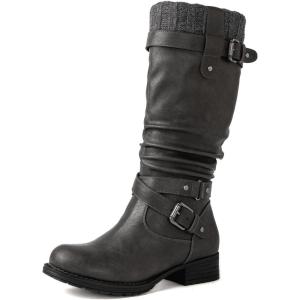 GLOBALWIN Women’s Motorcycle Boots Mid Calf Boots Low Heels(22yy05 Grey)