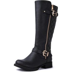 GLOBALWIN Women’s Quilted Knee High Boots Low Heel Comfortable Fashion Dressy Riding Boots For Women(19yy03 Black2)