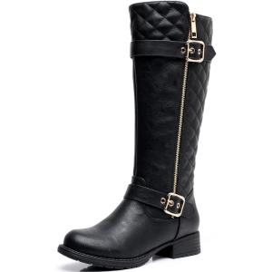 GLOBALWIN Women’s Quilted Knee High Boots Low Heel Comfortable Fashion Dressy Riding Boots For Women(19yy03black)