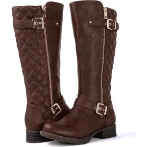 GLOBALWIN Women’s Quilted Knee High Boots Low Heel Comfortable Fashion Dressy Riding Boots For Women(19yy03brown2)
