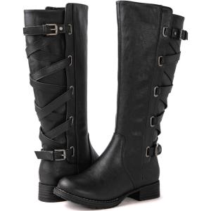 GLOBALWIN Women’s Quilted Knee High Fashion Boots Strappy Boots For Women(21yy10 Black3)