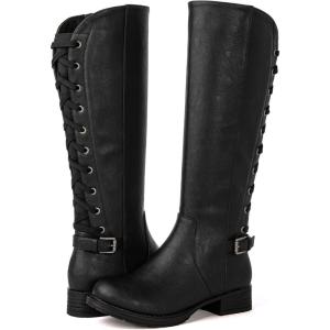 GLOBALWIN Women’s Quilted Knee High Fashion Boots Strappy Boots For Women(21yy10 Black5)
