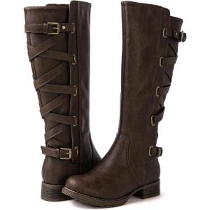 GLOBALWIN Women’s Quilted Knee High Fashion Boots Strappy Boots For Women(21yy10 Brown3)