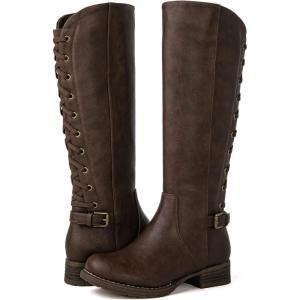 GLOBALWIN Women’s Quilted Knee High Fashion Boots Strappy Boots For Women(21yy10 Brown5)