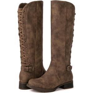 GLOBALWIN Women’s Quilted Knee High Fashion Boots Strappy Boots For Women(21yy10 Camel5)