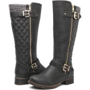 GLOBALWIN Women’s Quilted Knee-High Fashion Dressy Riding Boots(17yy01 Grey)