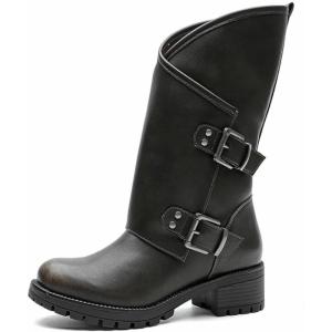 GLOBALWIN Women’s The Twisted Rider Motorcycle Boots Mid-Calf Fashion Boots For Women Low Heel(18yy01 Distressed Brown)