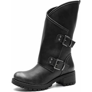GLOBALWIN Women’s The Twisted Rider Motorcycle Boots Mid-Calf Fashion Boots For Women Low Heel(18yy01 Distressed Silver)