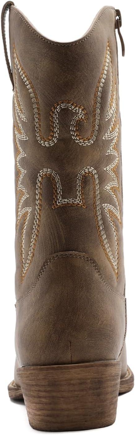 imageGLOBALWIN Black Cowboy Boots For Women Cowgirl Boots With Low Heel Comfortable Embroidered Western Boots Snip Toe MidCalf BootsCamel