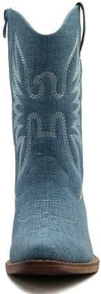 imageGLOBALWIN Black Cowboy Boots For Women Cowgirl Boots With Low Heel Comfortable Embroidered Western Boots Snip Toe MidCalf BootsDenim Blue