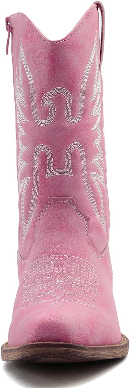 imageGLOBALWIN Black Cowboy Boots For Women Cowgirl Boots With Low Heel Comfortable Embroidered Western Boots Snip Toe MidCalf BootsPink