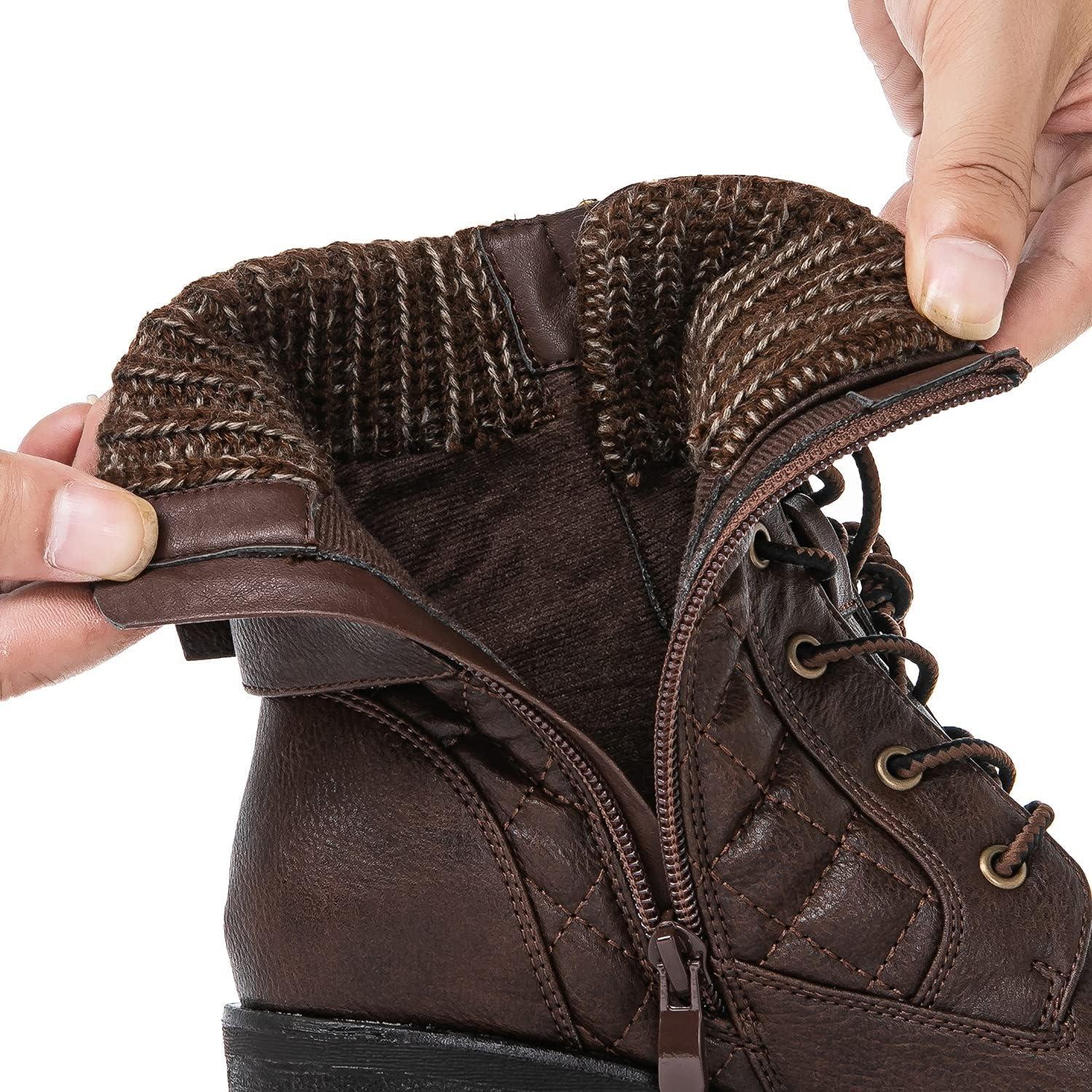 imageGLOBALWIN Womens Combat Boots Lace Up Comfortable Ankle Booties For Women Low Heel21yy16 Brown