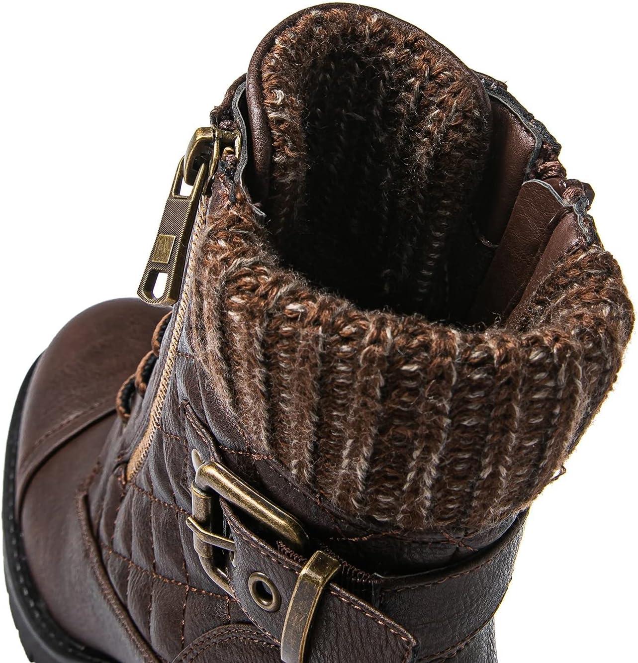 imageGLOBALWIN Womens Combat Boots Lace Up Comfortable Ankle Booties For Women Low Heel21yy16 Brown
